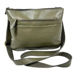 Fossil Crossbody Purse Handbag Dark Green Leather Zippers Used